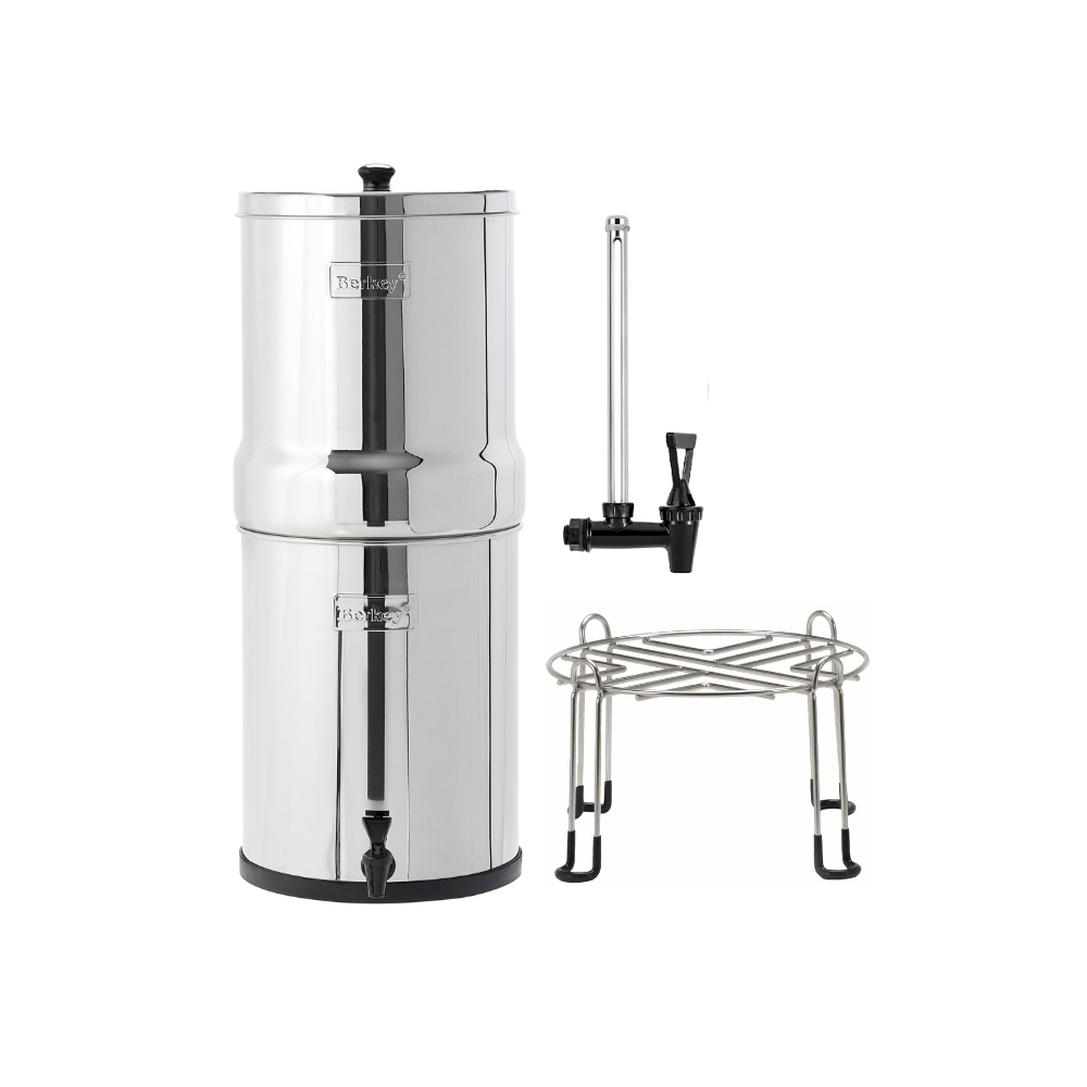 Royal Berkey® Set: Waterfilter 12,3L + Kijkglaskraantje plastic + Standaard