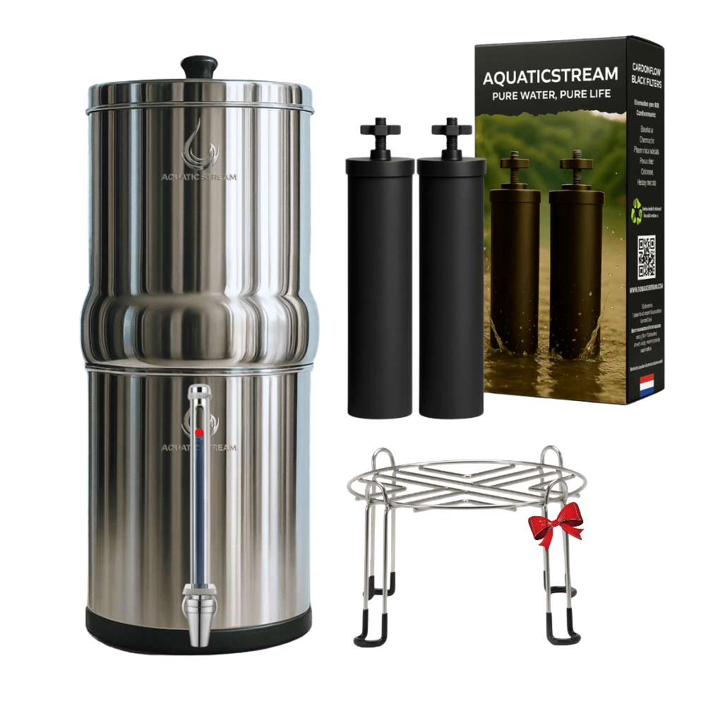 Aquaticstream 8.5L Gravity Filtration System™ | CarbonFlow Black Filters + 7 inch RVS Waterview
