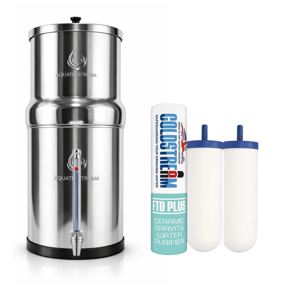 Aquaticstream 8.5L Gravity Filtration System™ | Coldstream FTO+ Filters + 7" Stainless Steel WaterView