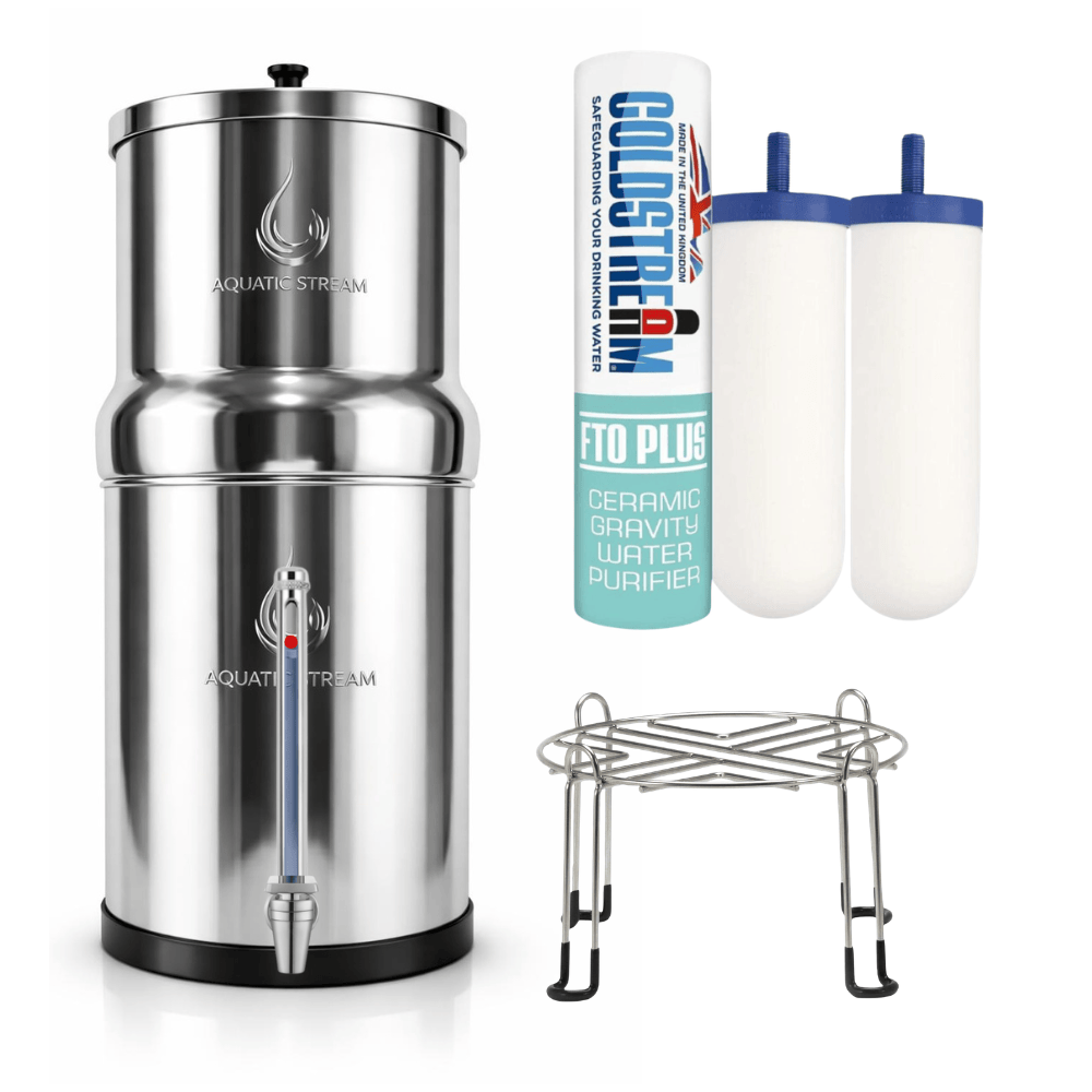Aquaticstream 8.5L Gravity Filtration System™ | Coldstream FTO+ Filters + 7" Stainless Steel WaterView + Standaard