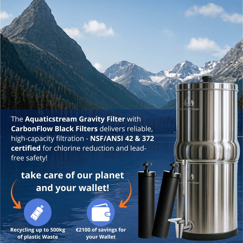 Aquaticstream 8.5L Gravity Filtration System™ | CarbonFlow Black Filters + Stainless Steel Spigot