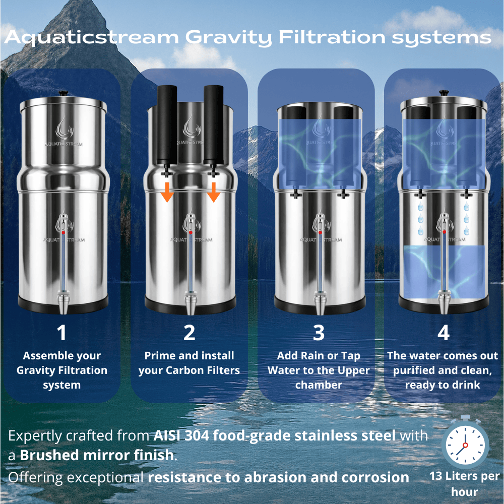 Aquaticstream 8.5L Gravity Filtration System™ | Custom Filterselectie + Stainless Steel Spigot