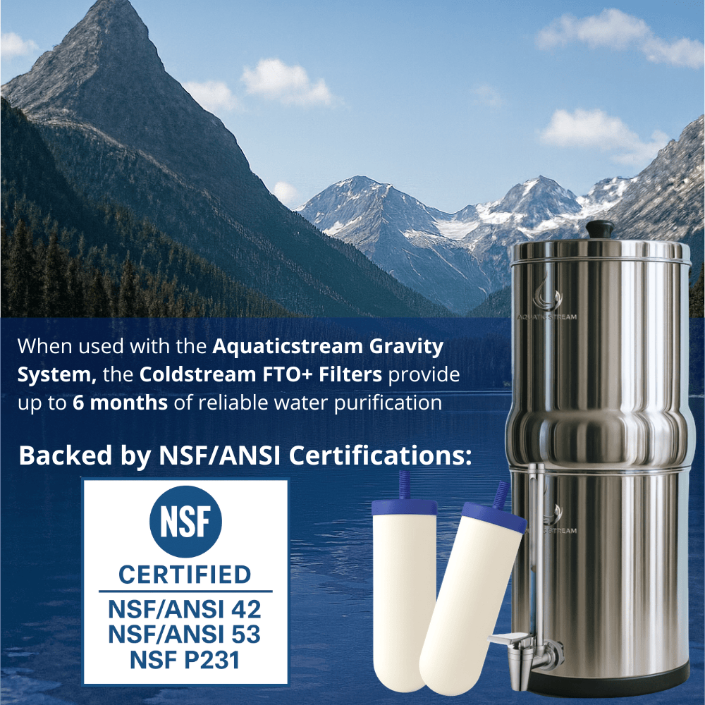 Aquaticstream 8.5L Gravity Filtration System™ | Coldstream FTO+ Filters + 7" Stainless Steel WaterView + Standaard