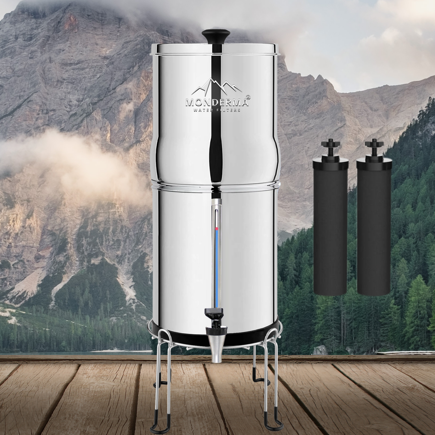Monderma water filter max big 8.5L with 2 Black Filters, waterview and Base