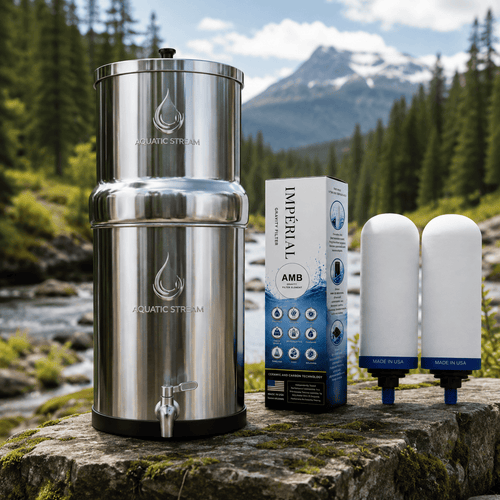 Aquaticstream Aquaticstream Water Filter Aquaticstream 8.5L Gravity Filtration System™ | Imperial™  AMB Filters +  7" Stainless Steel WaterView | Levensduur filter: 12 maanden of 6.000L