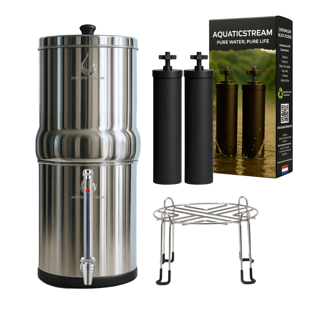 Aquaticstream 8.5L Gravity Filtration System™ | CarbonFlow Black Filters + 7" Stainless Steel WaterView + Standaard
