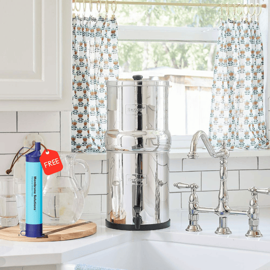 Big Berkey® System 8.5L, inclusief 2 black berkey + Gratis Membrane solutions Survival Filter Straw