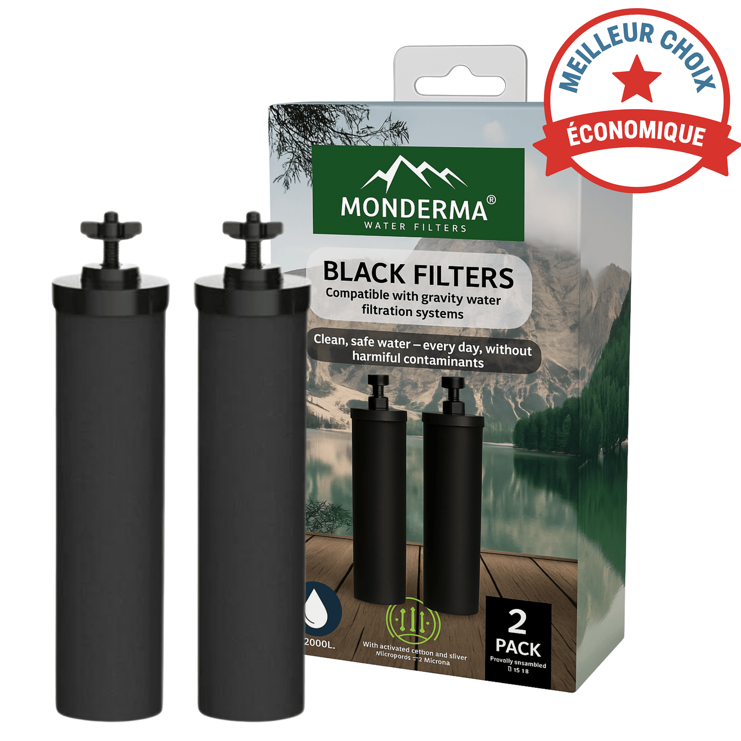 Monderma Black Filters - MD-black-filter-x2, Suitable for Berkey, British berkefeld and ProOne