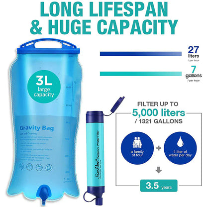 Gravity Water Filter Bag | 3 Liter - Portable Water Purifier with Carrying Strap &amp; Storage Bag