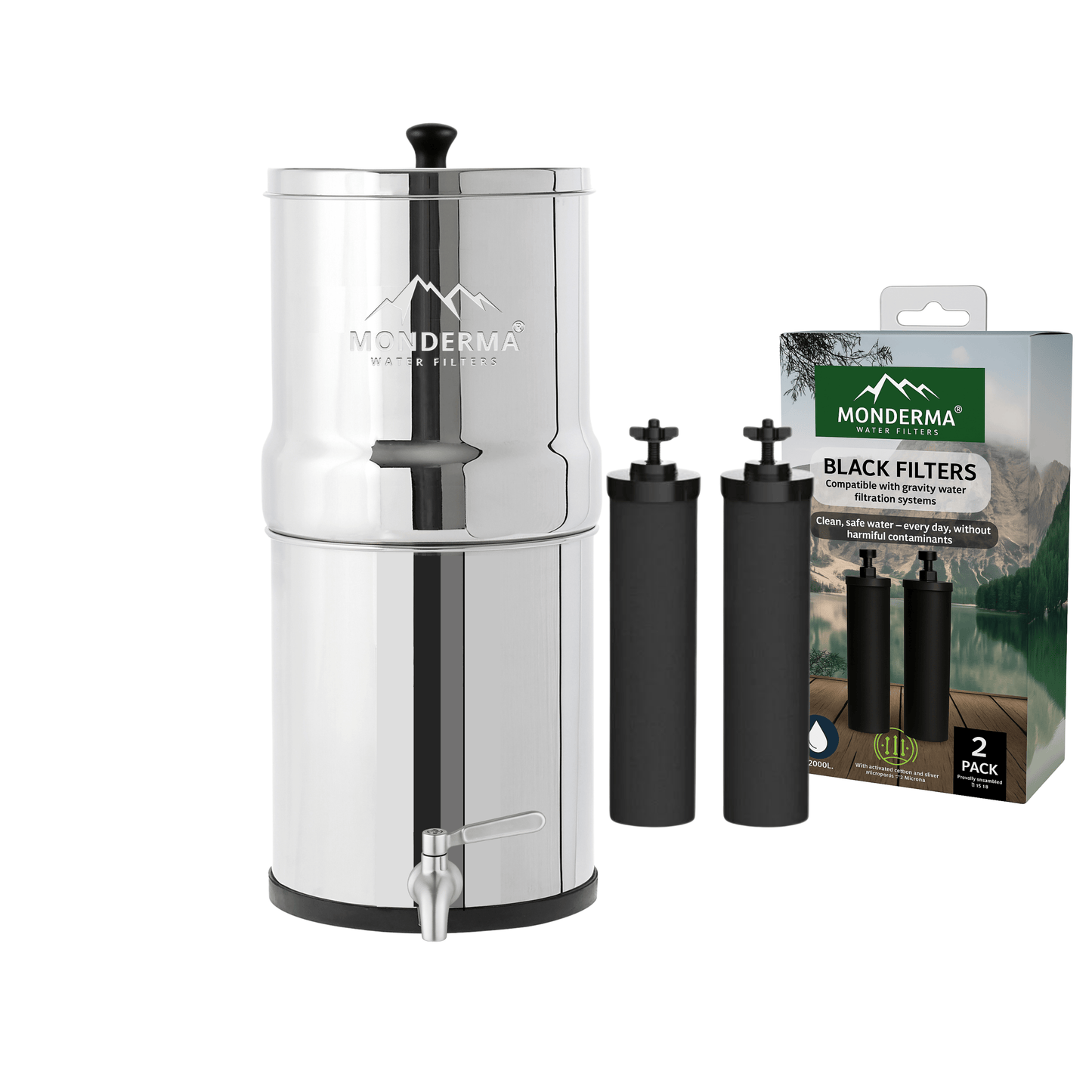 Monderma Water Filter | 8.5 liters - 2x black filter cartridges