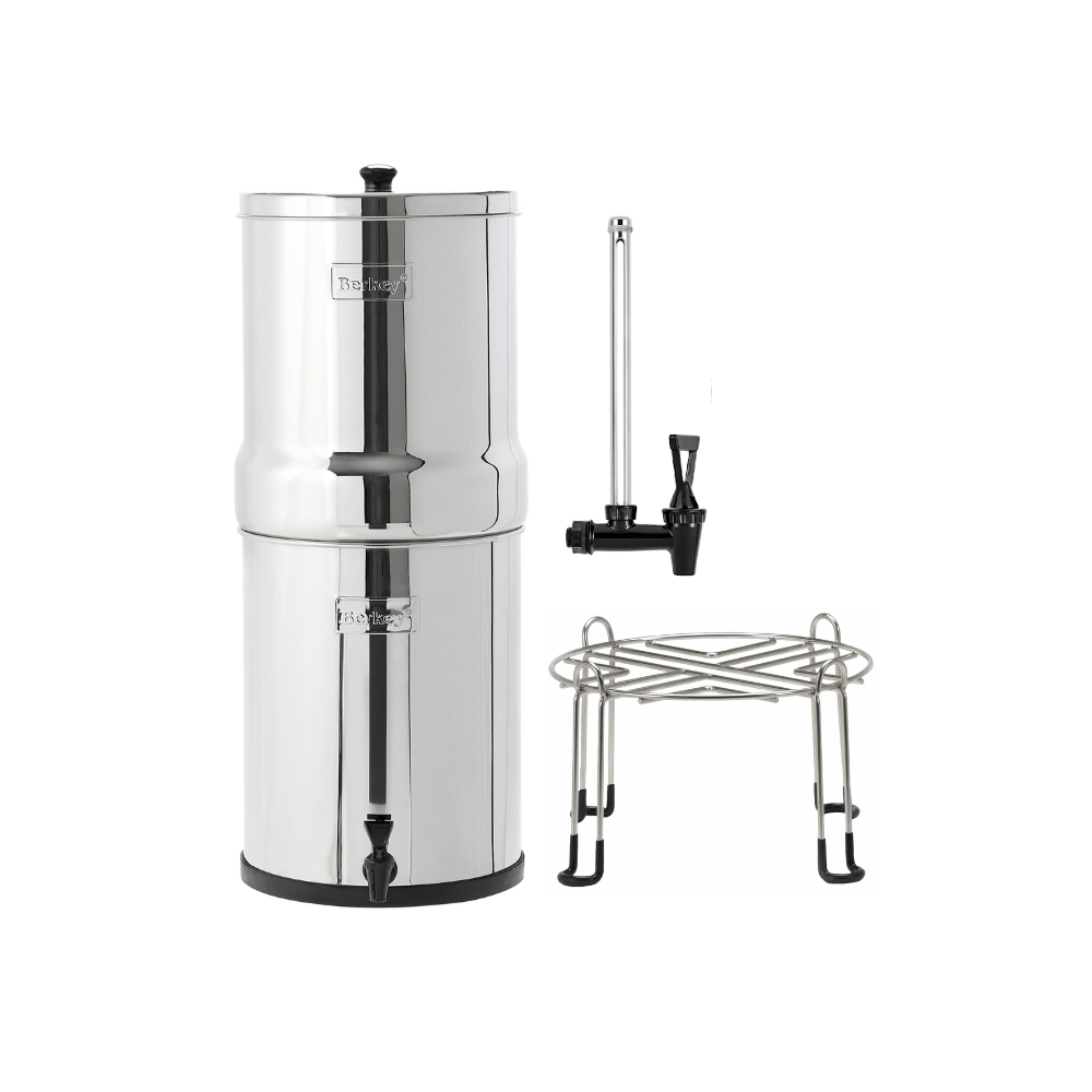 Berkey Berkey Water Filter set Royal Berkey®  Set: Waterfilter 12,3L + Kijkglaskraantje plastic + Standaard