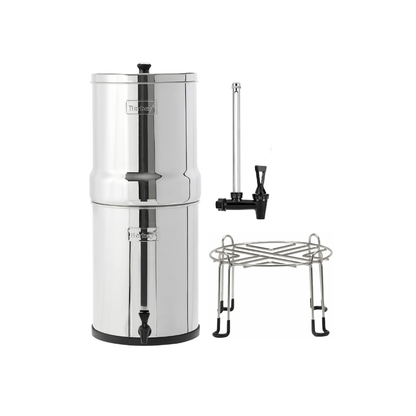 Royal Berkey® Set: Water filter 12.3L + Plastic sight glass tap + Stand